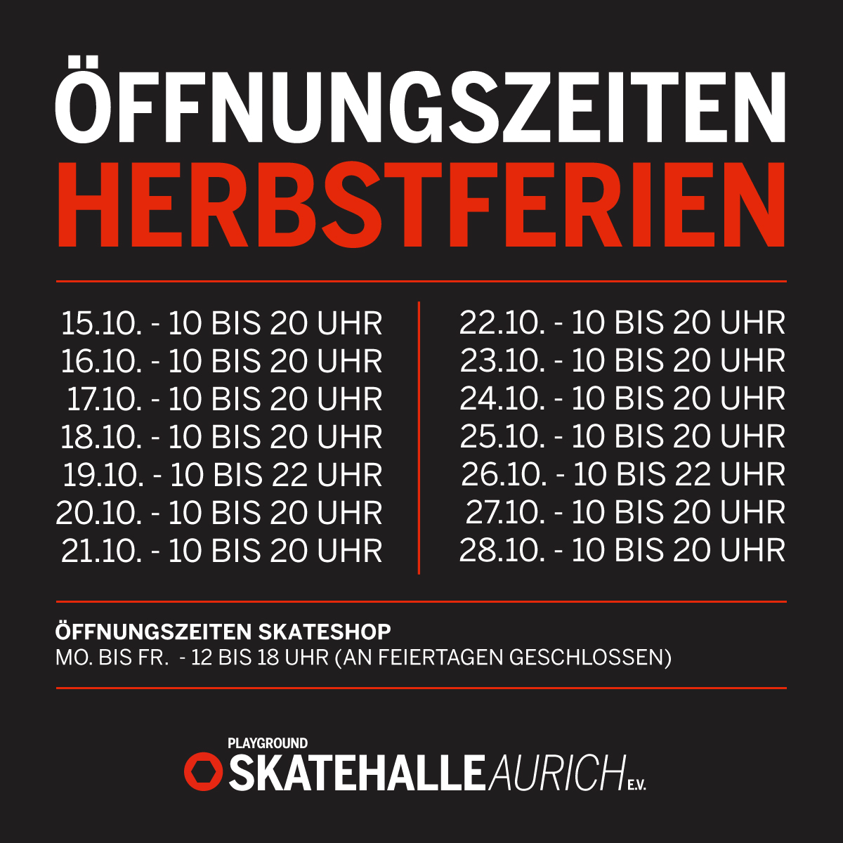 Offnungszeiten Skatehalle Aurich Herbstferien Skatehalle Aurich